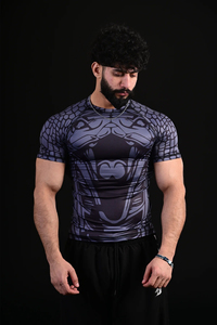 T-shirt de compression à manches courtes pour homme, imprimé géométrique, col rond, séchage rapide, en Spandex et Polyester, idéal pour toutes les saisons - Product Image 6