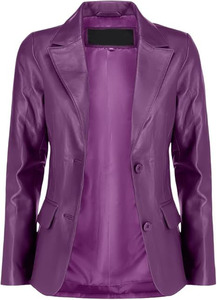 Chaquetas de Mujer al por Mayor de Alta Calidad, Blazer de Cuero Morado, Chaqueta Casual de Cuero Genuino OEM para Mujer, Mangas Largas, Logotipo Personalizado - Product Image 2