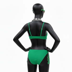 ชุดบิกินี่พรีเมียม โพลีเอสเตอร์ผสมสแปนเด็กซ์ สีเขียว ผ้าเนื้อยืด ประดับคริสตัล แผ่นปักลาย  รับสกรีนโลโก้ตามแบบ ชุดบิกินี่สำหรับผู้หญิง - Product Image 3