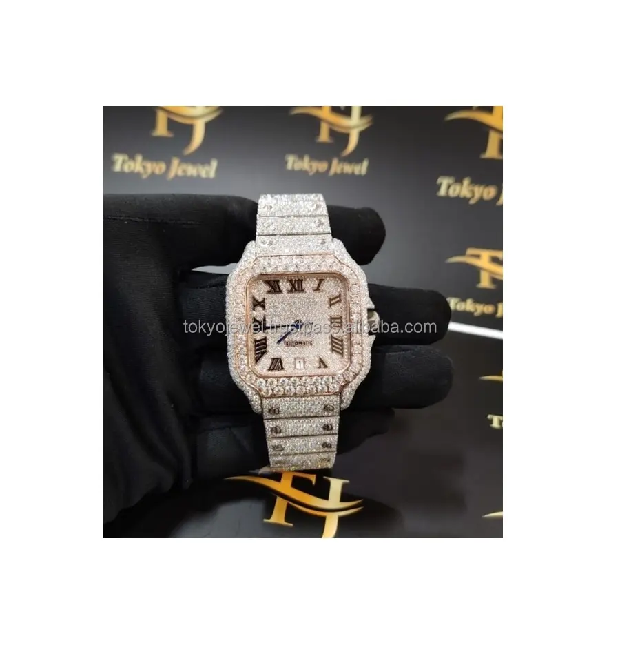 ヒップホップダイヤモンドウォッチファッションラグジュアリーウォッチフルアイスアウト巨大なダイヤル豪華なファンシーユニセックスモアッサナイトダイヤモンド腕時計