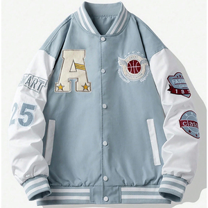 Chaqueta Varsity para Hombre con Diseño de Letras y Rayas, Bloques de Color, Estilo Rave, con Logotipo Personalizado y Talla a Medida, Chaquetas Varsity de Béisbol Universitario - Product Image 1