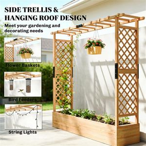 Jardinière surélevée en bois, bac à fleurs et support pour plantes, treillis pour plantes grimpantes, produit de clôture et de portails haut de gamme - Product Image 2