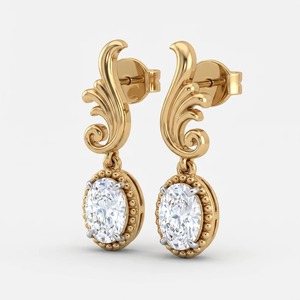 Pendientes de Oro Amarillo de 9K con Diamantes Cultivados en Laboratorio de Corte Ovalado de 1.24 CTW, Joyería Fina Floral Vintage, Venta al Por Mayor OEM - Product Image 2