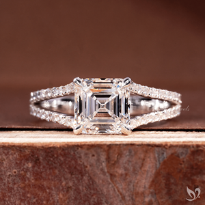 แหวนหมั้นเพชรแล็บทรง Asscher 2 กะรัต ดีไซน์แยกแหวน ขอบประดับเพชร ทองคำขาว 10K รับรองโดย IGI - Product Image 1