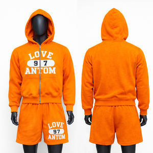 Nouveaux ensembles courts élégants et légers en molleton 100 % coton, respirants, coupe ample, à épaules tombantes, pour la saison hivernale - Product Image 1