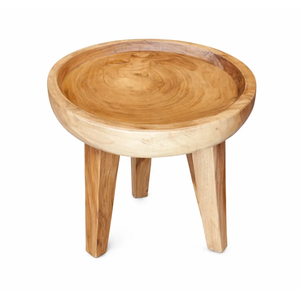 Contemporary <b>Rustic</b> Solid Suar Wood <b>Side</b> <b>Table</b> Handcrafted Round Tray Accent <b>Table</b> Natural Grain Wood Living Room Use - Product Image 4