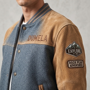 <b>Men's</b> Varsity <b>Jacket</b> <b>Suede</b> Leather Sleeve Embroidered Patch Design Letter D Front Casual Autumn Outerwear - Product Image 6