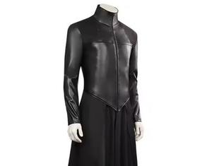 Unisex Eco-friendly PU Leather <b>Jacket</b> Front Logo Stand Collar Zipper Closure Long Sleeve Solid Color <b>Gothic</b> Style Winter Loose - Product Image 2