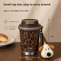 Mug de voyage isotherme en céramique à imprimé léopard avec sangle décorative, tasse portable esthétique pour femme, logo personnalisé, vente en gros