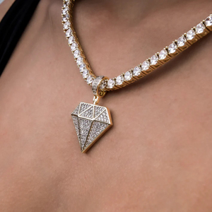 Collar con Colgante de Diamante Chapado en Oro de 18K de Lujo, con Cristales de Estrás, Diseño Geométrico, Cadena de Serpiente, Unisex, para Uso Diario - Product Image 2