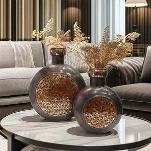 Fancy Metal <b>Mosaic</b> <b>Vase</b> Antique Bronze Plated Luxury Table Top Flower <b>Vase</b> Exporter From India At Reasonable Price - Product Image 1