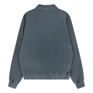 Heavyweight Grey Washed Ribbed Polo Sweatshirt and <b>Jogger</b> Set for Men Cotton Streetwear Sweatpants with Ribbed Collar Fashion - Product Image 2