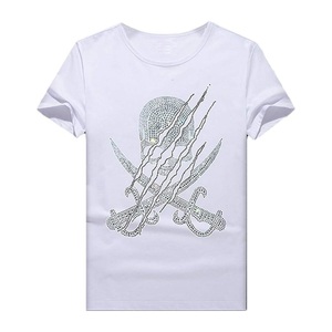 Latest Design 2026 Fashion <b>Skull</b> Pattern Rhinestones Printing Embroidery T-<b>Shirt</b> Crystals Works Boxy Fit White Rhinestones <b>Shirt</b> - Product Image 1