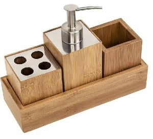 Ensemble de rangement de salle de bain de luxe écologique en bois, design carré et fin, trois pièces, nouveau design, décoratif, avec porte-savon - Product Image 1