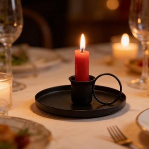 <b>Black</b> Vintage Candle <b>Holder</b> Pillar <b>Candlestick</b> <b>Holder</b> Candle Coaster Made of Iron with Handle Christmas Decoration Candle <b>Holder</b> - Product Image 1