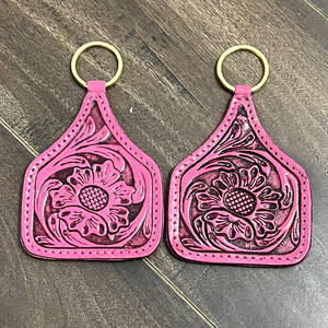 Porte-clés en cuir véritable de qualité supérieure, gravé de motifs floraux, style western, porte-clés en cuir véritable, porte-clés personnalisé fait à la main - Product Image 4