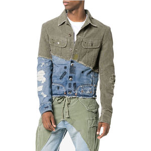 Chaqueta de mezclilla para hombre estilo workwear con patchwork, cuello vuelto, abotonadura sencilla, deshilachada, lavada, corte regular, para otoño - Product Image 2