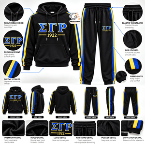 Ropa Griega, Conjunto Deportivo de Invierno Ecológico de Felpa 100% Algodón Amarillo de Talla Grande para la Hermandad Sigma Gamma Rho - Product Image 5