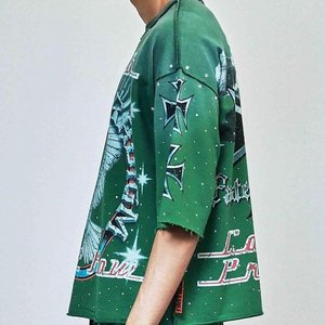 Ensembles chemises et shorts pour hommes, personnalisés avec logo imprimé, effet délavé, vert, pour streetwear, vêtements d'été pour hommes, respirants - Product Image 4