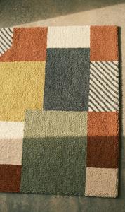 Tapis moderne abstrait géométrique en laine tuftée à la main, antidérapant, à poils moyens, avec support en toile de coton, blocs de couleur, doux et moelleux, 10-14 mm - Product Image 2