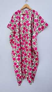 Best Quality Beautiful Pink Floral Cotton <b>Kaftan</b> for Daily Use Best for Summer Cotton Hand Block Printed Causal Summer <b>Kaftan</b> - Product Image 4