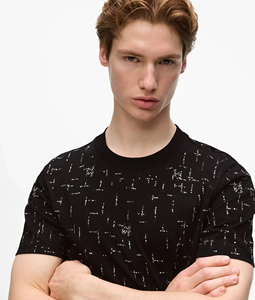 Men's <b>Black</b> Short Sleeve T-Shirt With Geometric Print O-Neck Casual Knitted <b>Top</b> Regular Fit Breathable Polyester - Product Image 6
