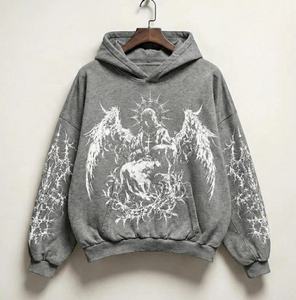<b>Mens</b> Black Graphic Print Heavyweight <b>Pullover</b> Hoodie with Design OEM ODM Wholesale Apparel - Product Image 3
