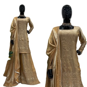 FATEMA FASHION Frendy Collection Traditionnelle en Satin Salwar Kameez avec Haut Micro-Doublé Orné de Broderies Fil et Paillettes, et Plazo Élastique Complet - Product Image 1