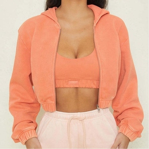 Women Oversized Cropped Hoodie Full Sleeve Knitted Cotton Solid Color Breathable <b>Zipper</b> Front Hooded Sweatshirt Spring Style - Product Image 3