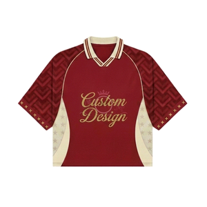 Maillot de football personnalisé pour homme, col en V, manches courtes, imprimé géométrique rouge, polyester respirant, vêtements de sport, numéro 8 - Product Image 1