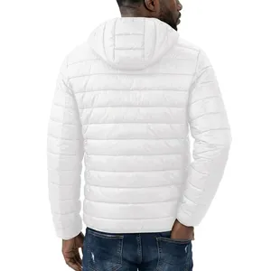 <b>Men's</b> White Hooded Puffer <b>Jacket</b> <b>Lightweight</b> Windproof Casual Winter Regular Fit Polyester Material Zipper Closure - Product Image 4