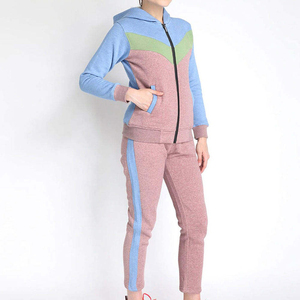 Women's Color Blocked Hooded Sweatshirt <b>Set</b> Full Sleeve <b>Knitted</b> Casual All Seasons Breathable 2 Piece Long Pants <b>Set</b> - Product Image 4