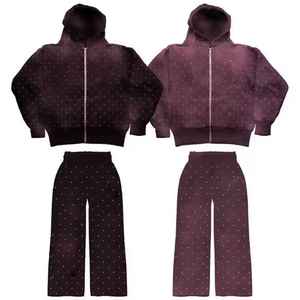 <b>Rhinestone</b> Zipper Tracksuit Crystal Decorated Zip Front <b>Jacket</b> and Coordinated Pants for Everyday Fashion - Product Image 4
