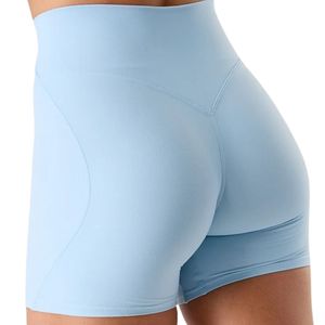 Shorts de sport sans couture taille haute bleu ciel pour femme – Compression extensible pour entraînement, fitness et performance athlétique - Product Image 4