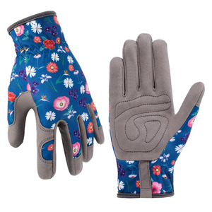Gants de jardinage à imprimé floral pour hommes et femmes, avec renforts sur la paume, design de protection, en polyester froissé, avec poignets élastiques - Product Image 2