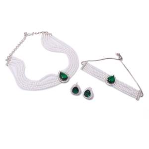 Lavie Emerald Green <b>Pearl</b> Fine <b>Jewelry</b> <b>Set</b>-Gold Plated CZ Earring <b>Set</b> for Festival & Bridal - Product Image 4
