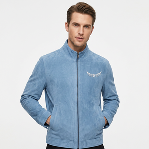 Chaqueta Azul para Hombre, Cuello Alto, Cierre de Cremallera, Estilo Casual para Otoño, Corte Regular, Color Sólido - Product Image 6