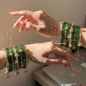 สีเขียว COLOUR kasmiri churiyan กำไลทอง kadda ghungaro มุกอินเทรนด์การออกแบบทางเรขาคณิตที่ทันสมัยปรับแต่งสีขนาดของผู้หญิง - Product Image 5