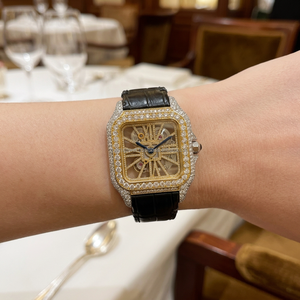 Premium Square Dial <b>Battery</b> Operated Gold two tone Skele-ton Premium black leather band watch diamond <b>tester</b> approved moissanite - Product Image 1