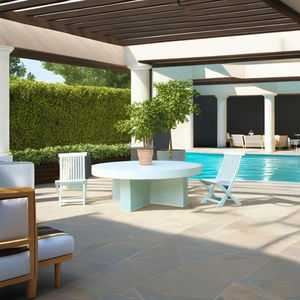 Ensemble de table à manger ronde moderne pour jardin extérieur en béton fibré avec plateau de table imperméable d'excellente qualité, léger - Product Image 1