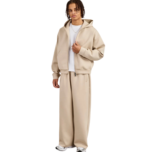 Men's Casual Hooded Full <b>Zip</b> Hoodie with Wide Leg <b>Trousers</b> Two Piece Relaxed Tracksuit Drawstring Waist Long Sleeved Lounge Sets - Product Image 1