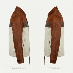 Veste en cuir de vachette à poils pour homme, vente en gros, avec empiècements contrastants, vêtement d'extérieur, colorblock personnalisé, fournisseur de cuirs authentiques B2B - Product Image 4
