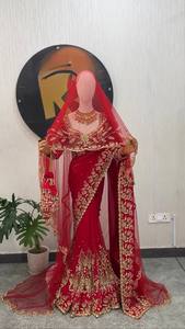 Elegant <b>Red</b> Embroidered Silk <b>Saree</b> With Dupatta Traditional Indian Wedding Wear Floor-Length Women's Dress - Product Image 4