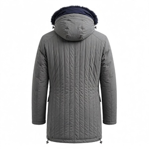<b>Men's</b> Gray Hooded Quilted Puffer <b>Jacket</b> <b>Long</b> Thick Polyester Autumn Waterproof Sporty Casual Zipper Closure - Product Image 2