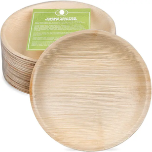 Plated Chemical Free <b>9</b> <b>Inch</b> Shallow Round Disposable Palm Leaf <b>Plate</b> Biodegradable Areca Leaf <b>Plate</b> - Product Image 2
