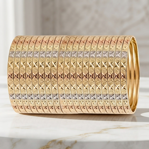 ORO-Z Three Tone Gold Plated <b>Bangles</b> Diamond Cut Textured Bracelet <b>Bangles</b> for Women OEM ODM Customized Jewelry - Product Image 4