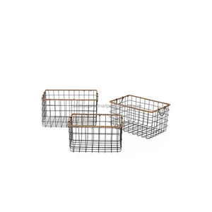 Stylish Handmade Iron <b>Basket</b> Organizer with Wooden Handle and Stands for Modern Home and Office Desk Storage <b>Dishwasher</b> Safe - Product Image 4