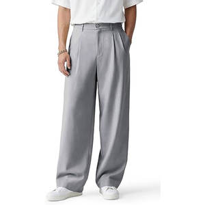 Pantalones Casuales de Corte Holgado con Presillas para Cinturón, Cómodos, de Mezcla de Algodón, para Oficina o Trabajo, Estilo Relajado - Product Image 1