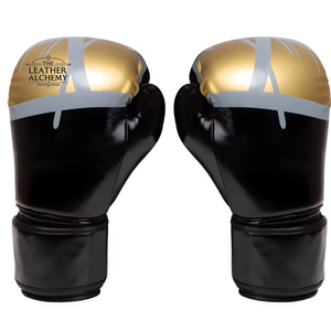 The Leather Alchemy Boxing <b>Gloves</b> Black Gold Foil Print Lace-<b>up</b> Full Finger Adult Boxing Gear - Product Image 1
