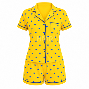 Ensemble de pyjama à manches courtes imprimé cœur jaune HMR Sisterhood Sorority, 2 pièces, vêtements de nuit décontractés - Product Image 5